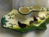 OLD SCOTTISH POTTERY WEMYSS  DOUBLE INKWELL PEN AND INK STAND COCKEREL PATTERN